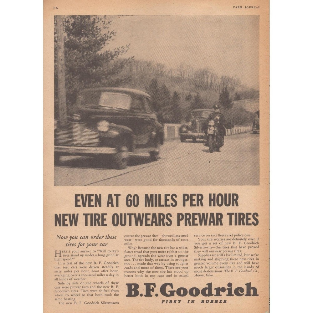 1946 B F Goodrich Silvertown Tires Vintage Print Ad Automotive Garage Wall Art